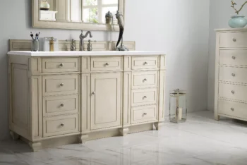Bristol 60" Single Vanity Cabinet, Vintage Vanilla w/ 3 CM White Zeus Quartz Top - Image 3