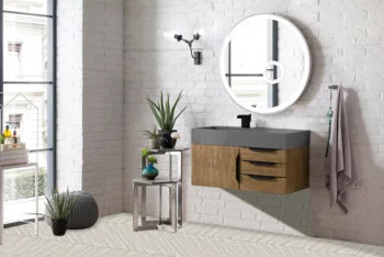 Mercer Island 36" Single Vanity, Latte Oak, Matte Black w/ Dusk Grey Glossy Composite Stone Top - Image 3
