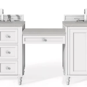 Copper Cove Encore 86″ Double Vanity Set, Bright White w/ 3 CM Eternal Serena Quartz Top