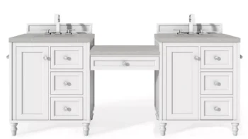 Copper Cove Encore 86" Double Vanity Set, Bright White w/ 3 CM Eternal Serena Quartz Top