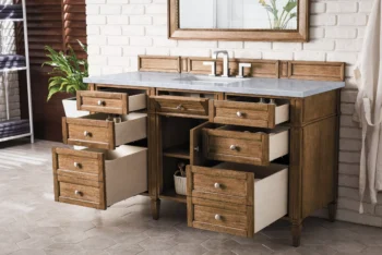 Brittany 60" Single Vanity, Saddle Brown w/ 3 CM Carrara Marble Top - Image 4