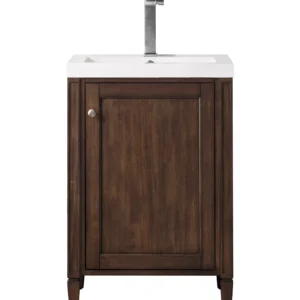 Britannia 24″ Single Vanity, Mid-Century Acacia w/ White Glossy Composite Stone Top