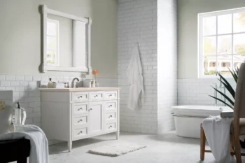 Brittany 48" Single Vanity, Bright White w/ 3 CM Eternal Marfil Quartz Top - Image 3