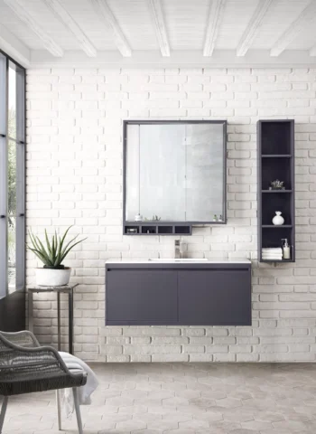 Milan 47.3" Single Vanity, Modern Gray Glossy w/ Glossy White Composite Stone Top - Image 2