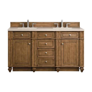 Bristol 60″ Double Vanity, Saddle Brown w/ 3 CM Eternal Marfil Quartz Top