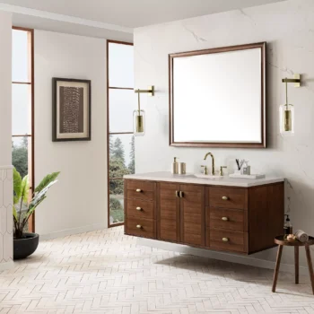Amberly 60" Single Vanity, Mid-Century Walnut w/ 3 CM Eternal Marfil Top - Image 6