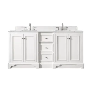 De Soto 72″ Double Vanity, Bright White w/ 3 CM Ethereal Noctis Quartz Top