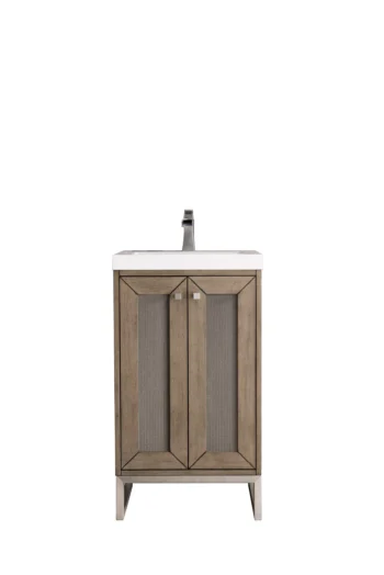 Chianti 20" Single Vanity, Whitewashed Walnut, Brushed Nickel, w/ White Glossy Composite Stone Top - Image 6