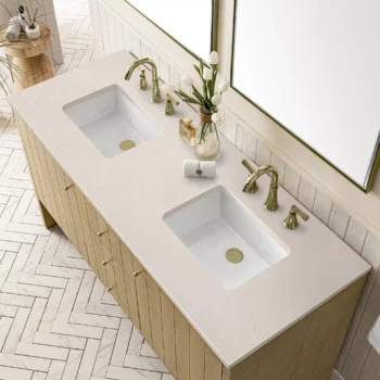 Hudson 60" Double Vanity, Light Natural Oak w/ 3 CM Eternal Marfil Top - Image 5