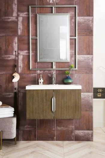 Columbia 31.5" Single Vanity, Latte Oak w/ White Glossy Composite Stone Top - Image 2