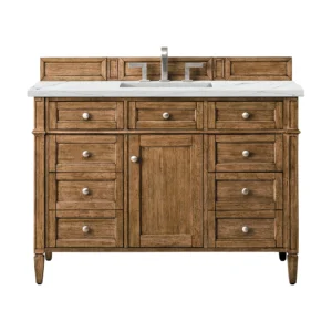 Brittany 48″ Single Vanity, Saddle Brown w/ 3 CM Ethereal Noctis Quartz Top