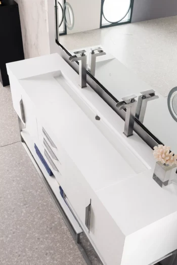 Columbia 72" Double Vanity, Glossy White w/ Glossy White Composite Stone Top - Image 5