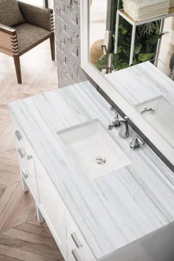 Addison 48" Single Vanity, Glossy White w/ 3 CM Arctic Fall Solid Surface Top - Image 3