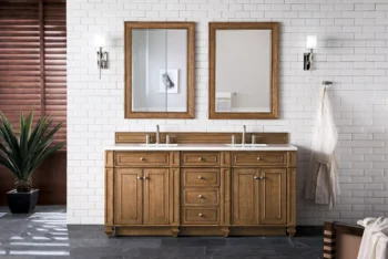 Bristol 72" Double Vanity, Saddle Brown w/ 3 CM White Zeus Quartz Top - Image 2