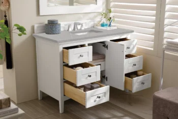 Palisades 48" Single Vanity, Bright White w/ 3 CM Eternal Serena Quartz Top - Image 4