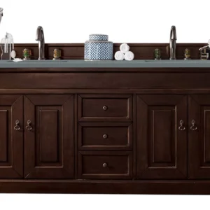 Brookfield 72″ Double Vanity, Burnished Mahogany w/ 3 CM Cala Blue Top