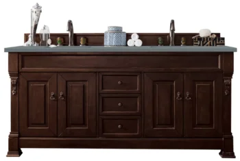 Brookfield 72" Double Vanity, Burnished Mahogany w/ 3 CM Cala Blue Top