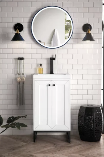 Chianti 20" Single Vanity, Glossy White, Matte Black, w/ White Glossy Composite Stone Top - Image 2
