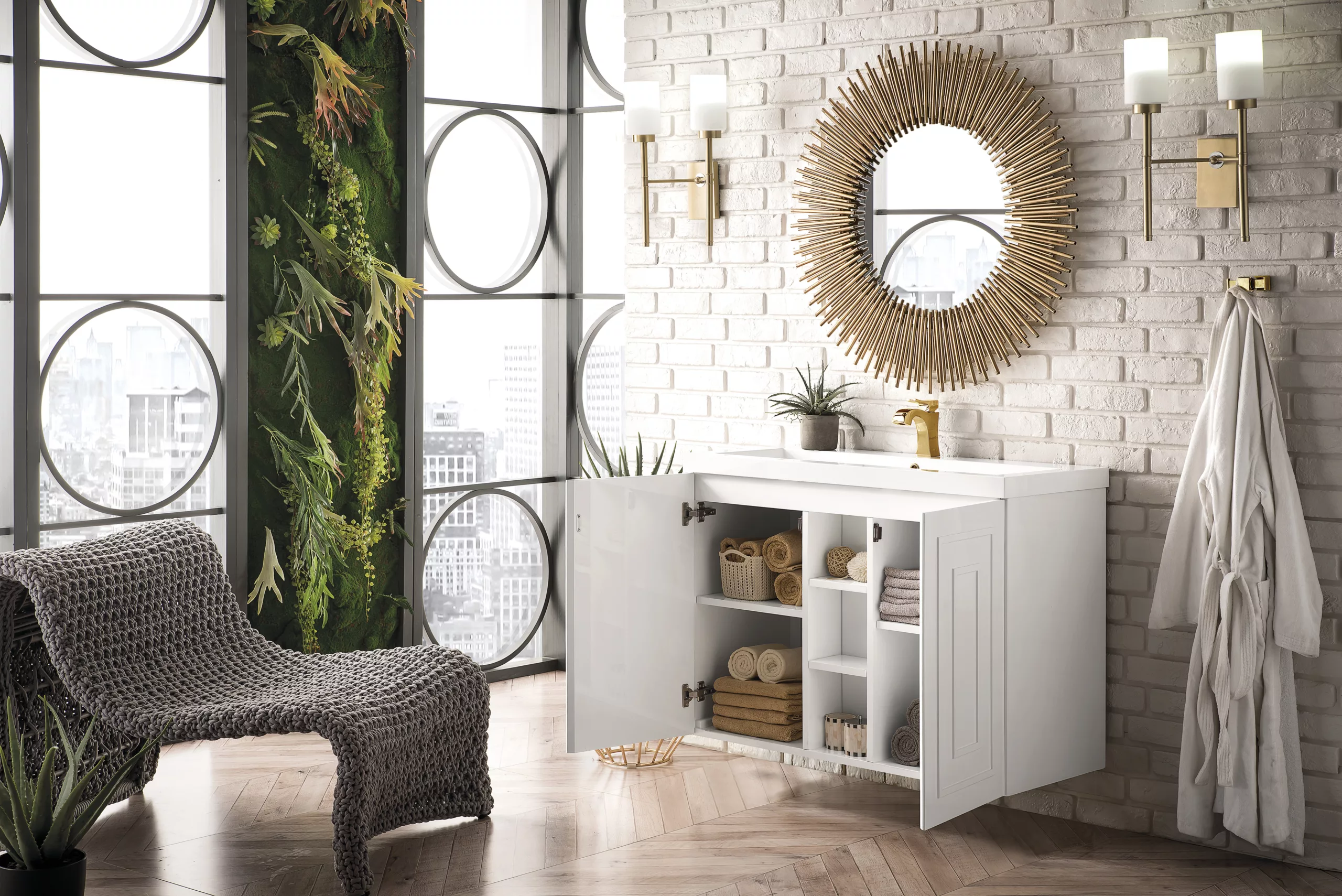 Alicante 39.5" Single Vanity, Glossy White w/ White Glossy Composite Stone Top - Image 4