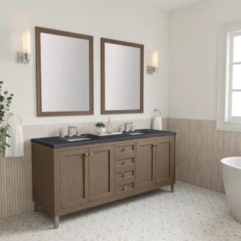 Chicago 72" Double Vanity, Whitewashed Walnut w/ 3 CM Charcoal Soapstone Quartz Top - Image 4