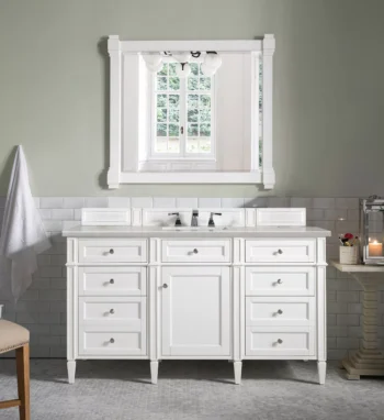 Brittany 60" Single Vanity, Bright White w/ 3 CM Eternal Serena Quartz Top - Image 2