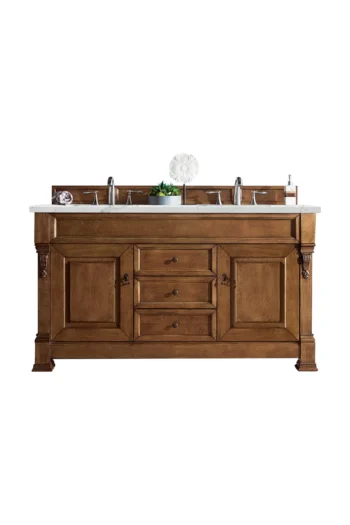Brookfield 60" Double Vanity, Country Oak w/ 3 CM Ethereal Noctis Quartz Top