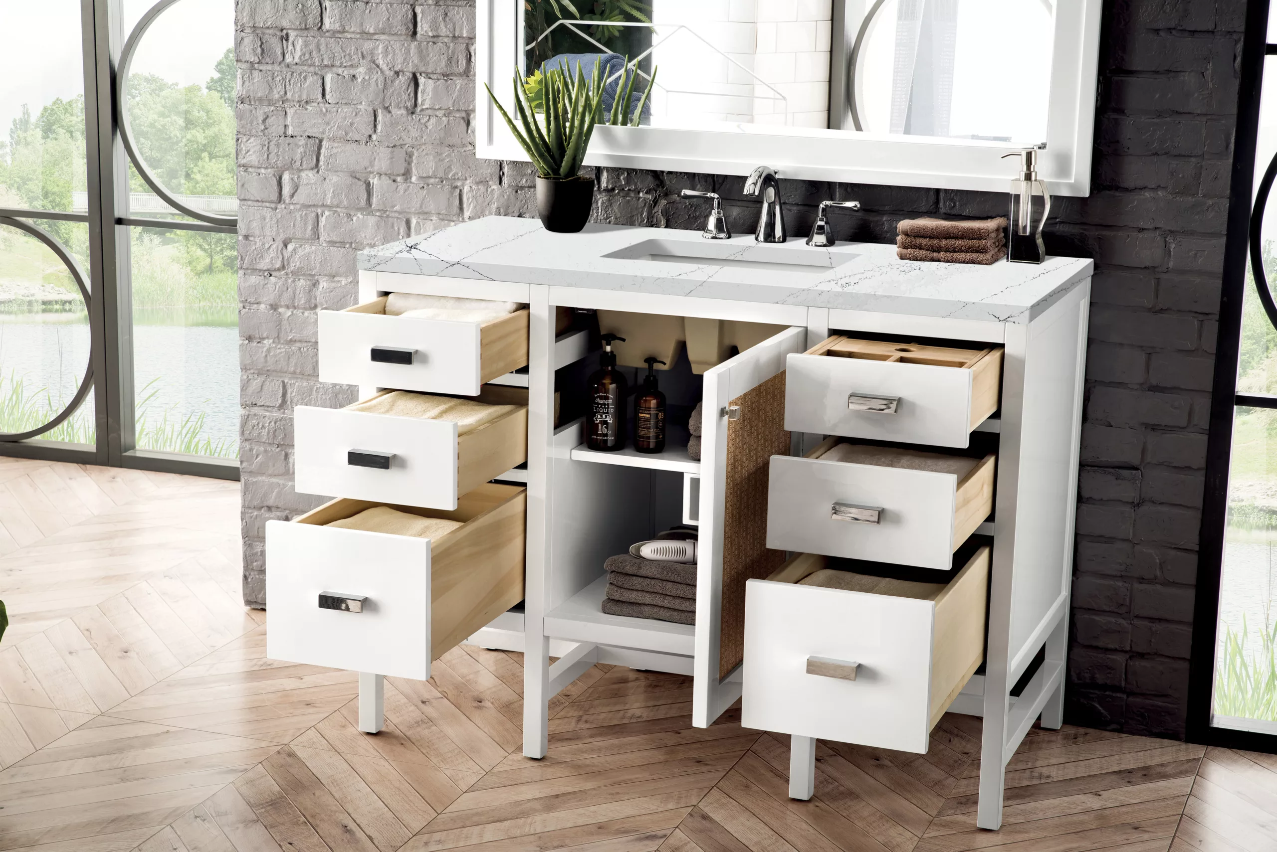 Addison 48" Single Vanity, Glossy White w/ 3 CM Ethereal Noctis Top - Image 4