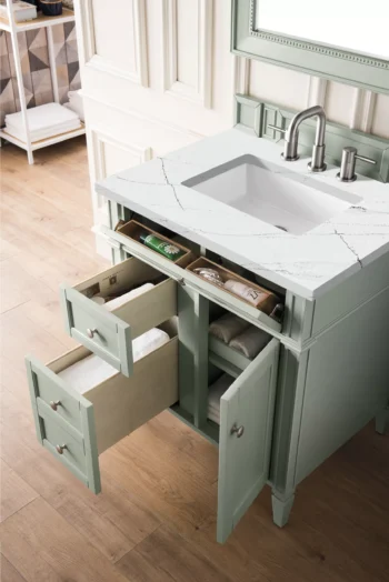 Brittany 30" Single Vanity, Sage Green, w/ 3 CM Ethereal Noctis Quartz Top - Image 4