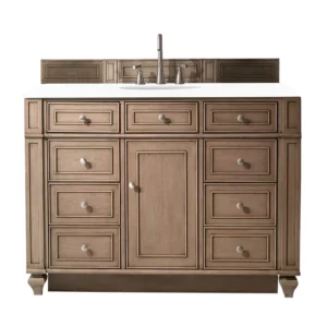 Bristol 48″ Single Vanity, Whitewashed Walnut w/ 3 CM White Zeus Quartz Top