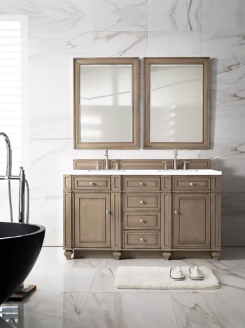 Bristol 60" Double Vanity, Whitewashed Walnut w/ 3 CM White Zeus Quartz Top - Image 2