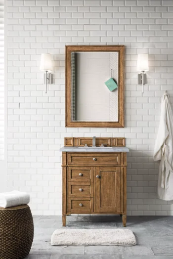Brittany 30" Single Vanity, Saddle Brown w/ 3 CM Carrara Marble Top - Image 2