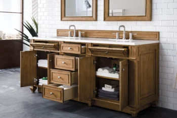 Bristol 72" Double Vanity, Saddle Brown w/ 3 CM White Zeus Quartz Top - Image 4