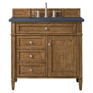 Brittany 36″ Single Vanity, Saddle Brown w/ 3 CM Charcoal Soapstone Quartz Top