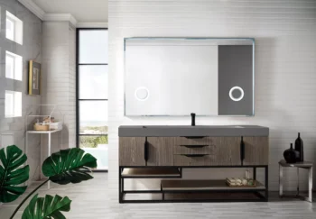 Columbia 72" Single Vanity, Ash Gray, Matte Black w/ Dusk Grey Glossy Composite Stone Top - Image 2