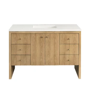 Hudson 48″ Single Vanity, Light Natural Oak w/ 3 CM White Zeus Top