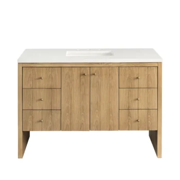 Hudson 48" Single Vanity, Light Natural Oak w/ 3 CM White Zeus Top