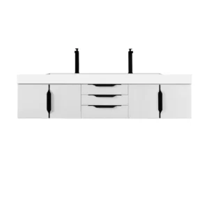 Mercer Island 72″ Double Vanity, Glossy White, Matte Black w/ Glossy White Composite Stone Top