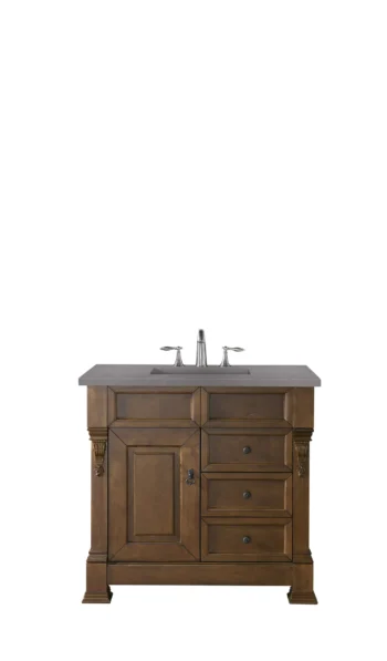 Brookfield 36" Single Vanity, Country Oak w/ 3 CM Grey Expo Top