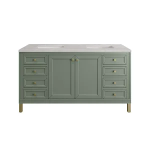 Chicago 60″ Double Vanity, Smokey Celadon w/ 3 CM Eternal Serena Top