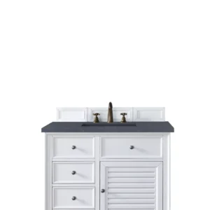 Savannah 36″ Single Vanity, Bright White w/ 3 CM Charcoal Soapstone Quartz Top