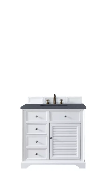 Savannah 36" Single Vanity, Bright White w/ 3 CM Charcoal Soapstone Quartz Top