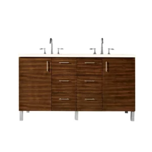 Metropolitan 60″ Double Vanity, American Walnut w/ 3 CM Eternal Marfil Quartz Top