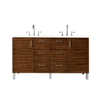 Metropolitan 60" Double Vanity, American Walnut w/ 3 CM Eternal Marfil Quartz Top