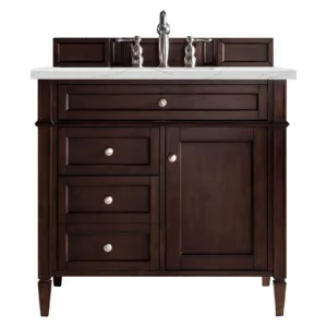 Brittany 36″ Single Vanity, Burnished Mahogany w/ 3 CM Ethereal Noctis Quartz Top