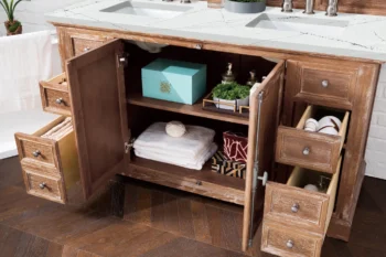 Providence 60" Double Vanity, Driftwood w/ 3 CM Ethereal Noctis Quartz Top - Image 4