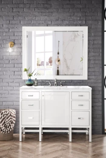 Addison 48" Single Vanity, Glossy White w/ 3 CM Carrara White Top - Image 2