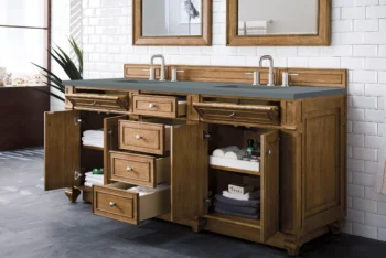 Bristol 72" Double Vanity, Saddle Brown w/ 3 CM Cala Blue Top - Image 4