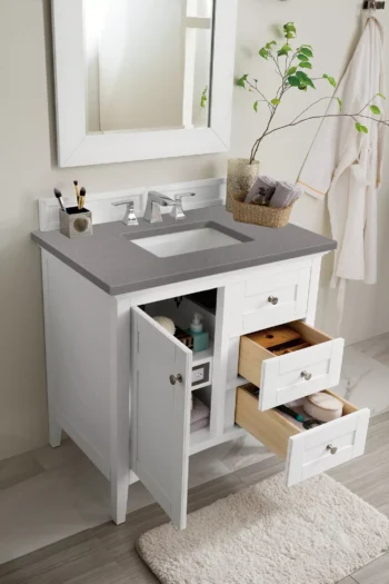 Palisades 36" Single Vanity, Bright White w/ 3 CM Grey Expo Top - Image 3