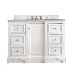 De Soto 48″ Single Vanity, Bright White w/ 3 CM Eternal Serena Quartz Top