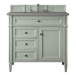 Brittany 36″ Single Vanity, Sage Green w/ 3 CM Grey Expo Top